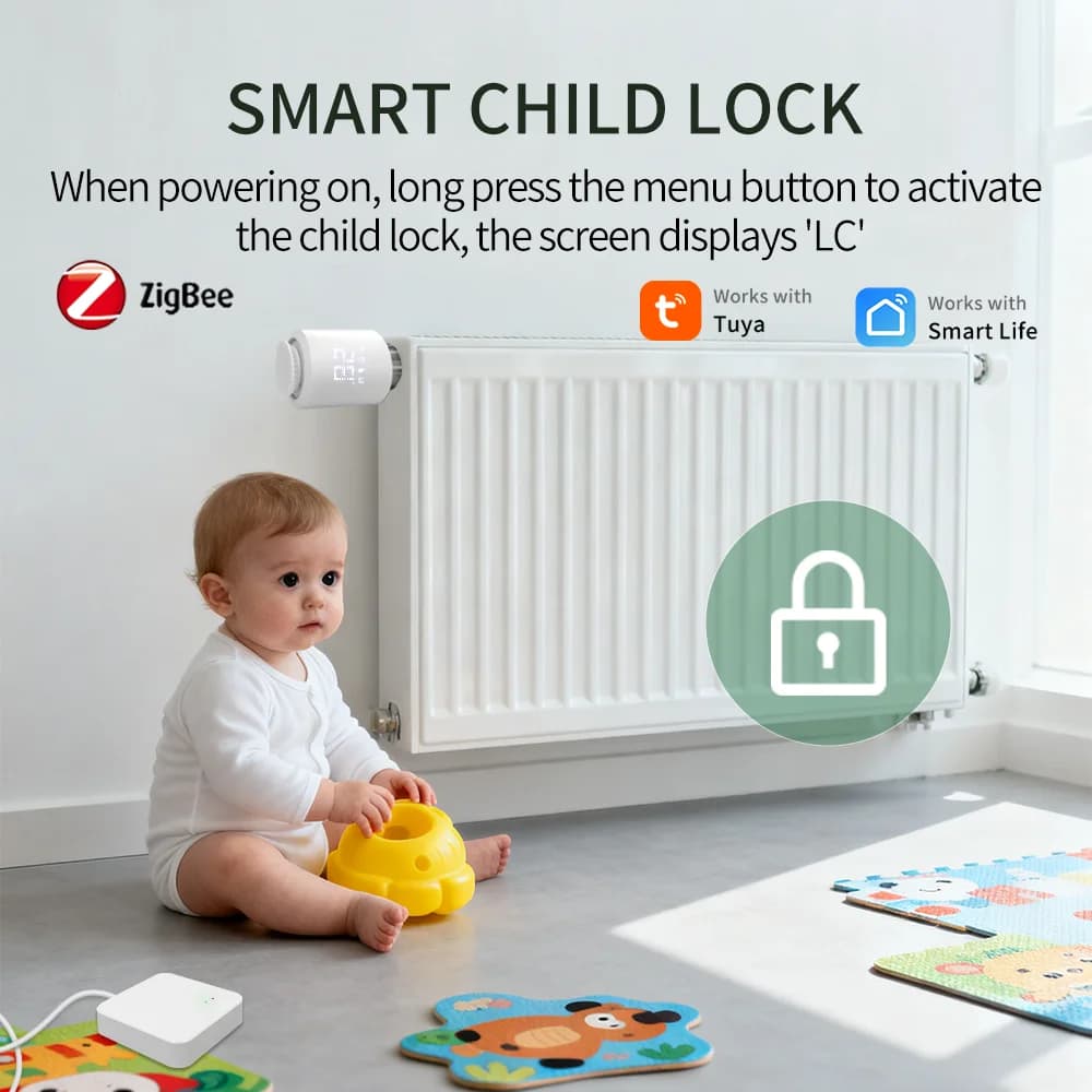 تيا سمارت زيجبي 3.0 صمام مشغل الرادياتير TRV صمام الرادياتير الحراري جهاز التحكم في درجة الحرارة يدعم أليكسا جوجل هوم - 4