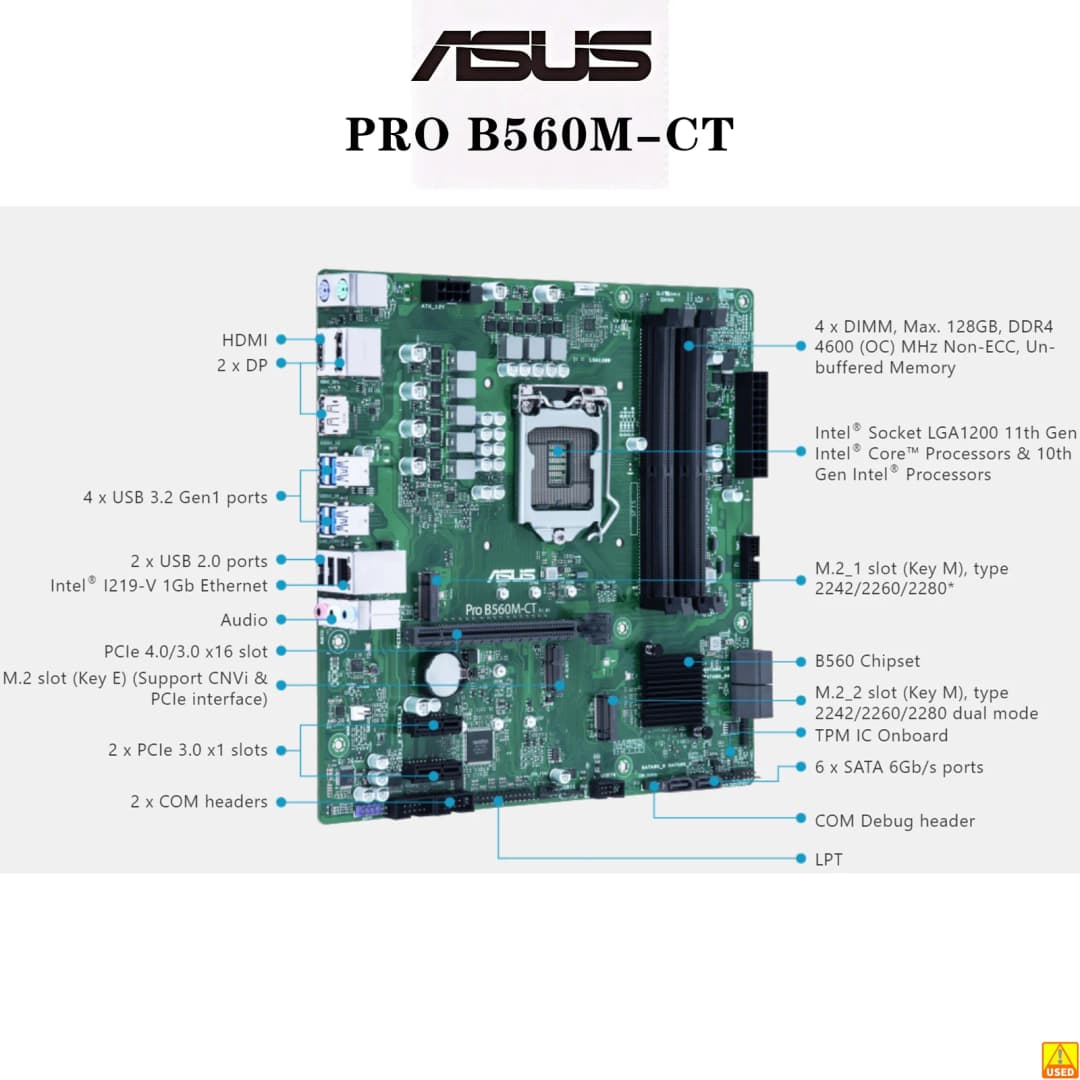 ASUS Pro B560M-CT Motherboard Socket LGA1200 CPU DDR4 4600(O.C) Memory Chipset B560 microATX Mainboard