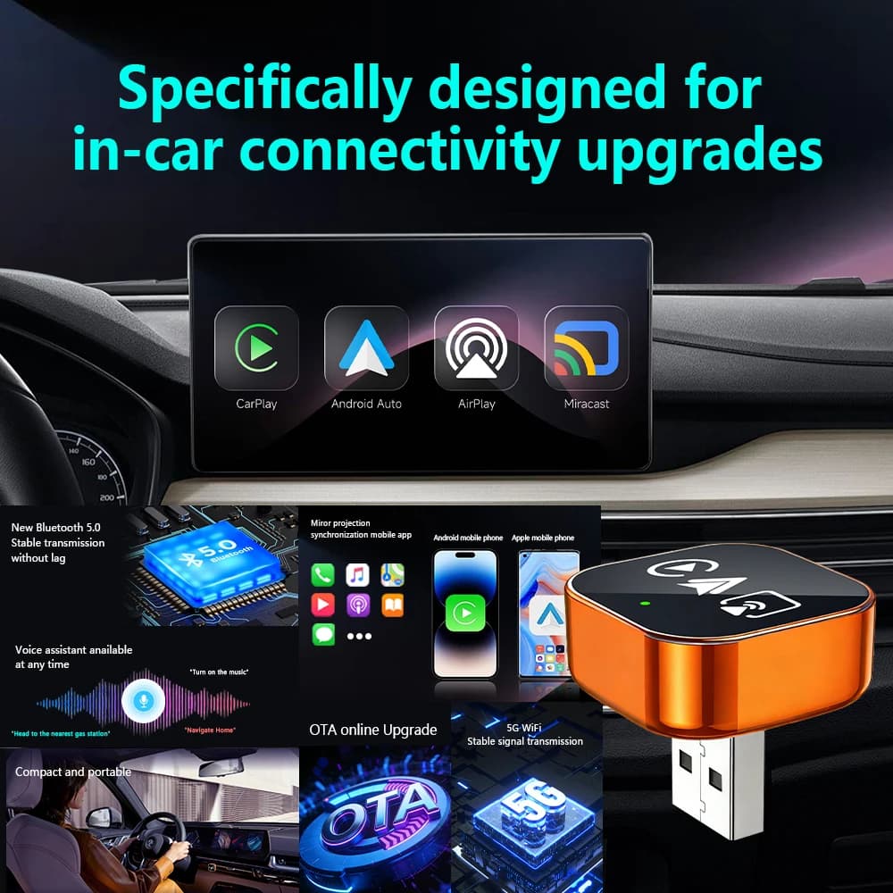 محول Carplay 2026 4 في 1 ترقية جديدة لاسلكي أندرويد أوتو رابط مرآة صندوق ذكي صغير AI USB توصيل وتشغيل اتصال تلقائي واي فاي - 4