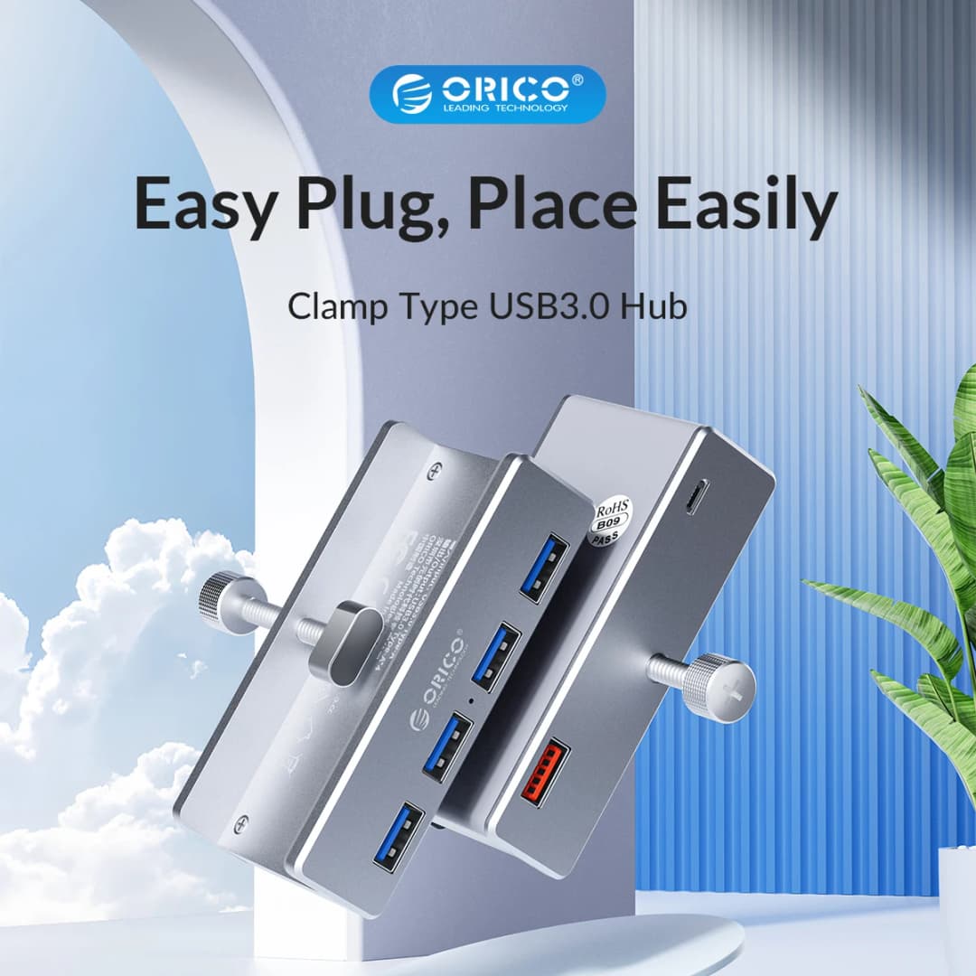 ORICO MH4PU 5GBPS Data Transmission Hub Aluminum 4 Ports USB 3.0 Clip HUB with Power Supply High Speed for MAC OS PC - 2