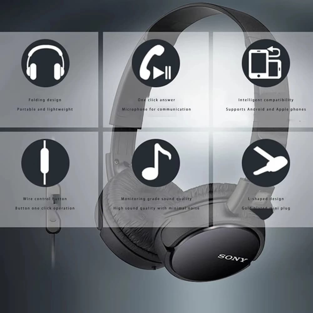 Original Sony MDR-ZX110AP Wired Headset Stereo Sound 3.5mm Foldable On-Ear Headphones with Built-in Mic - 3
