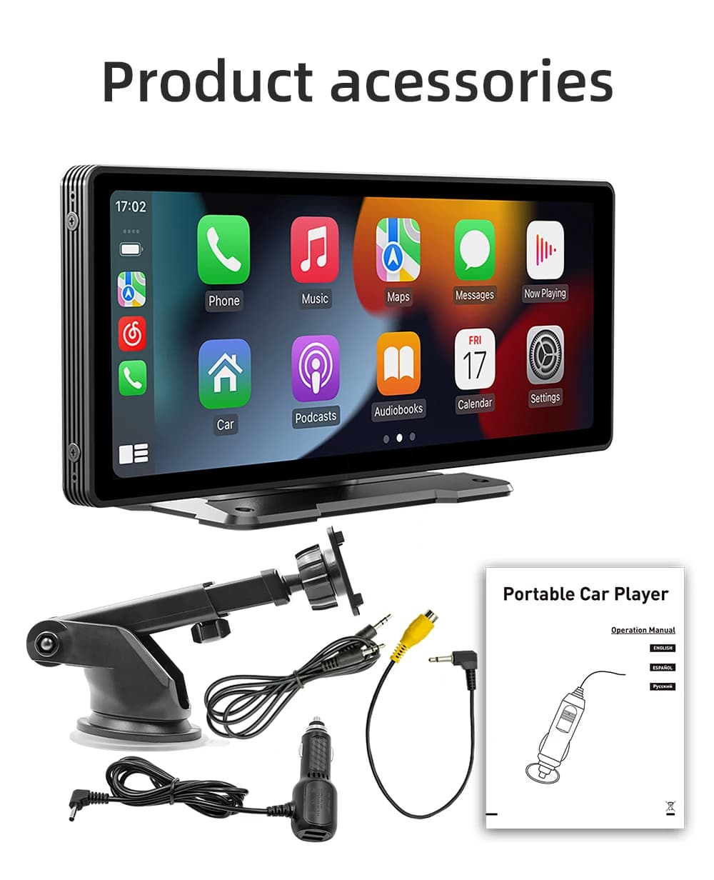 BQCC 10.26 Inch Portable Wireless Carplay Screen HD Rear Reversing Camera Car Radio DVR MP5 Multimedia Video Player Android Auto - 6