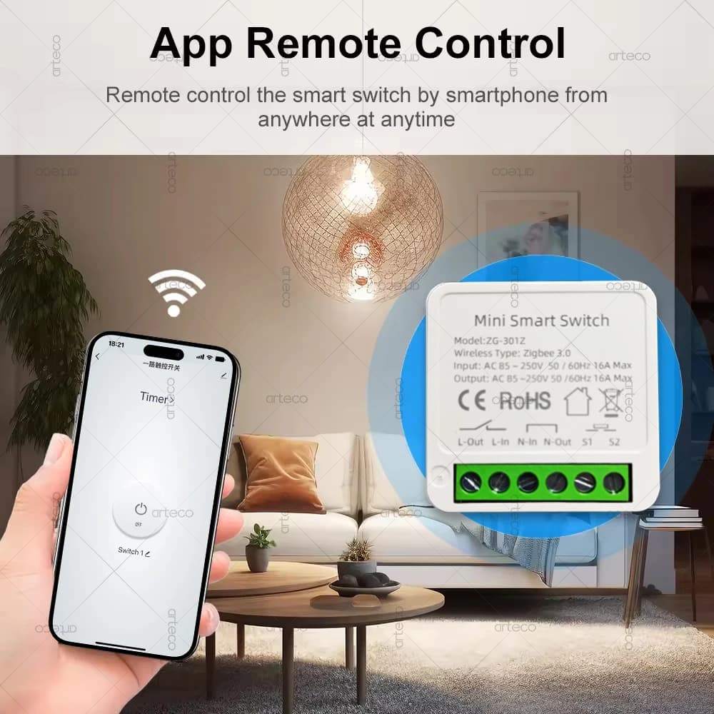 Mini Zigbee 3.0 Smart Switch Mini Module 16A DIY 2 Way Control Smart Home Relay Automation Breaker Support Zigbee2mqtt Needs Hub - 2