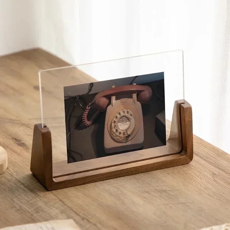 6 Inch Acrylic Picture Frame Wooden Kpop Idol Photo Display Wedding Party Picture Holder Desktop Office Photo Decor Card Holder - 6
