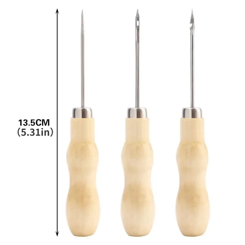 3pcs Wooden Leather Sewing Awl Tool for Handmade Stitch Leather Shoe Repair Sewing Needle DIY Craft Stitching Punching - 2