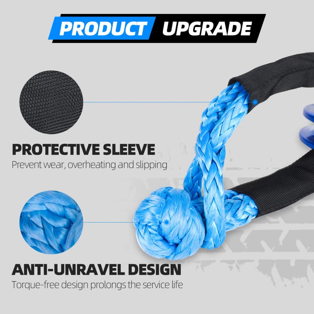 حبل صناعي ناعم 41000 رطل واجب ثقيل للطرق الوعرة 4X4 حزام سحب مع غطاء واقي لسيارات الجيب والشاحنات والسيارات الرياضية - 3