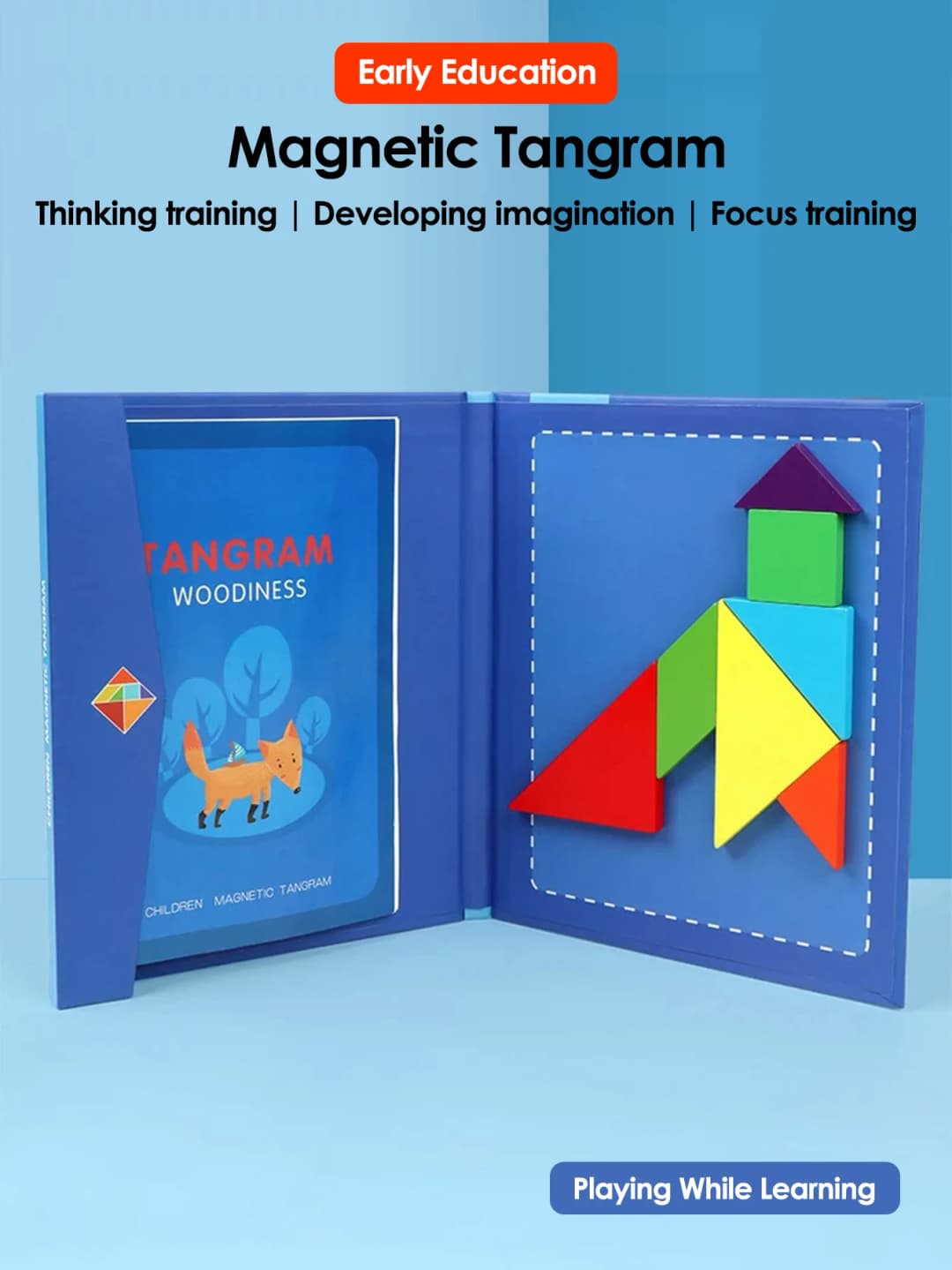 1Set Wooden Magnetic Tangram Puzzle Book Educational Toys For Children Baby Kid Portable Montessori Learning Intelligence - 2