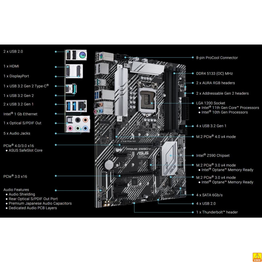 ASUS PRIME Z590-V Motherboard Socket LGA1200 CPU DDR4 5133(O.C) Memory Chipset Z590 ATX Mainboard - 2