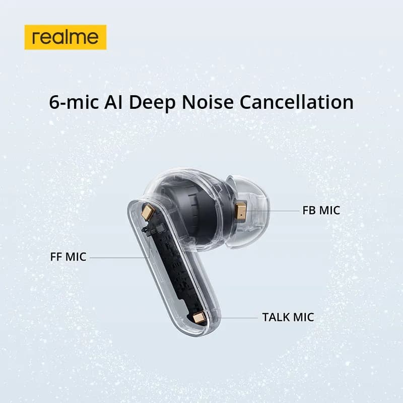سماعات realme Buds Air7 Pro TWS النسخة الروسية 53dB 6 ميكروفون إلغاء الضوضاء مترجم مباشر بالذكاء الاصطناعي مشغل ثنائي 11+6 ملم IP55 - 3