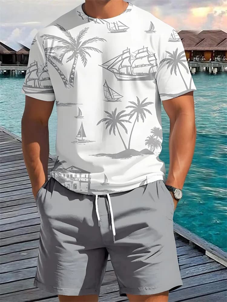 2 Piece Summer Casual Everyday Men's Short Sleeve Shorts Set Hawaiian Print Men's T-shirt Outdoor Sports Men's Beach Shorts - 3
