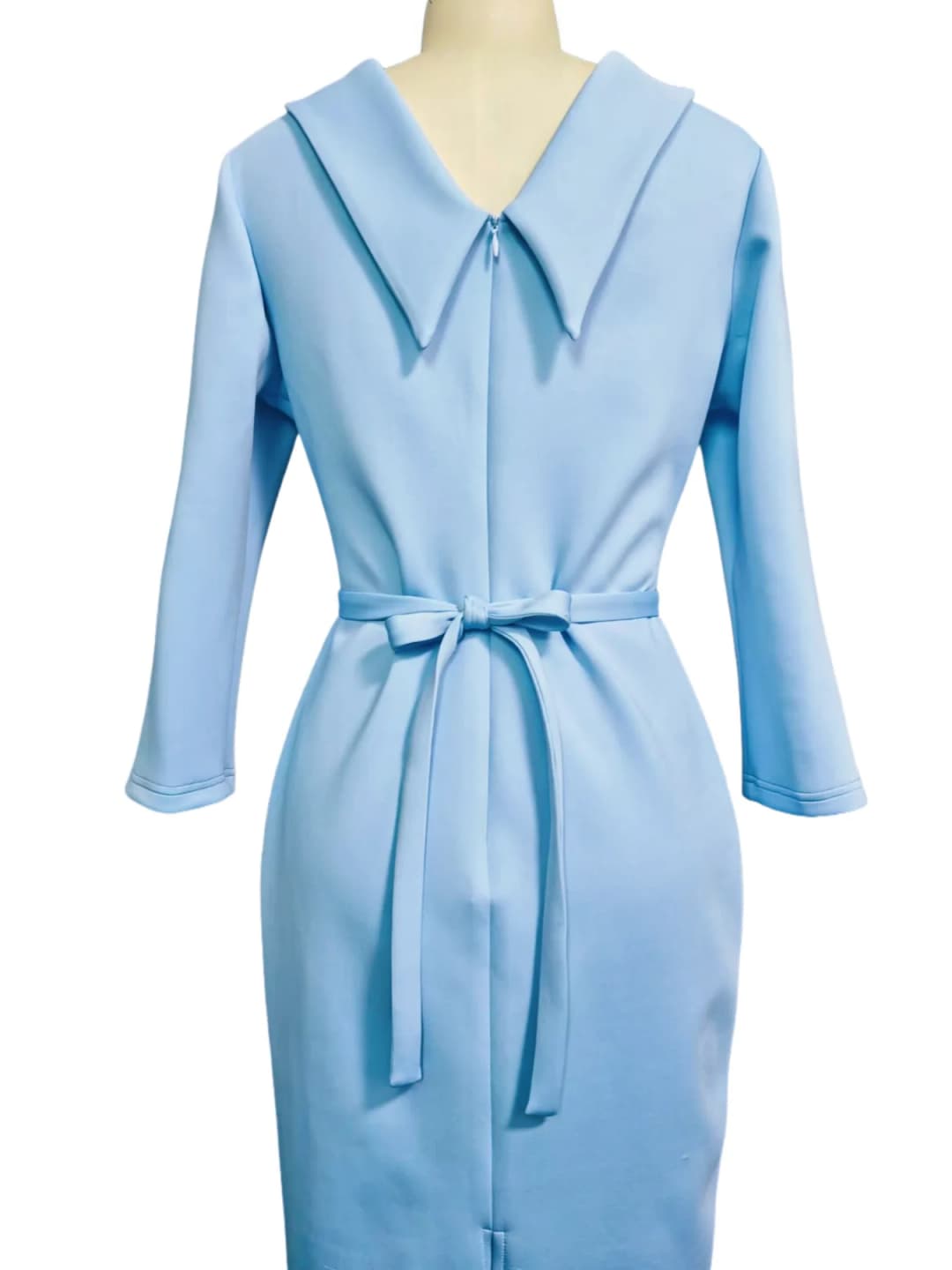 Elegant Solid Color Commute Party Turn-down Collar Boat Neck Back V-neck Belted Mid-Sleeve Gown Dress - 2