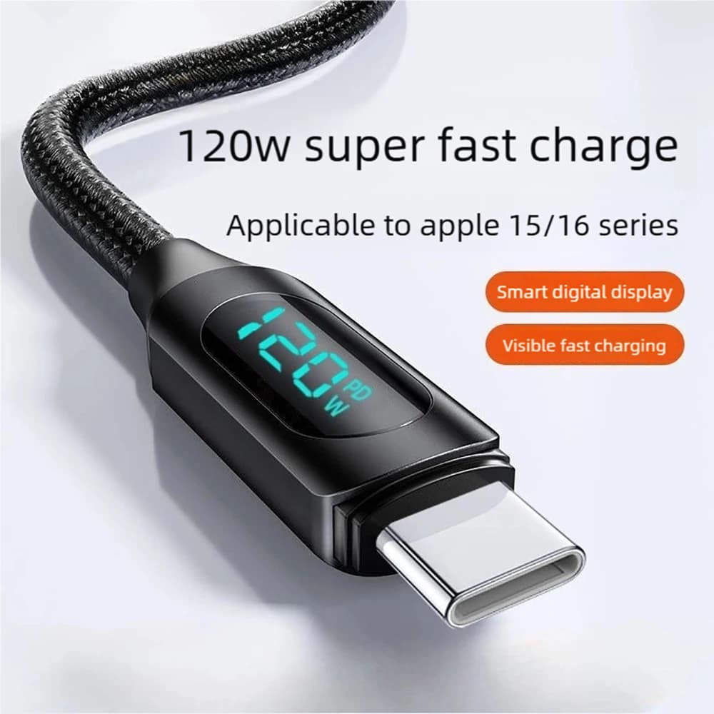 كابل بيانات شحن سريع 120 وات، USB C إلى النوع C، 1 متر/2 متر، USB A إلى النوع C، شحن سريع