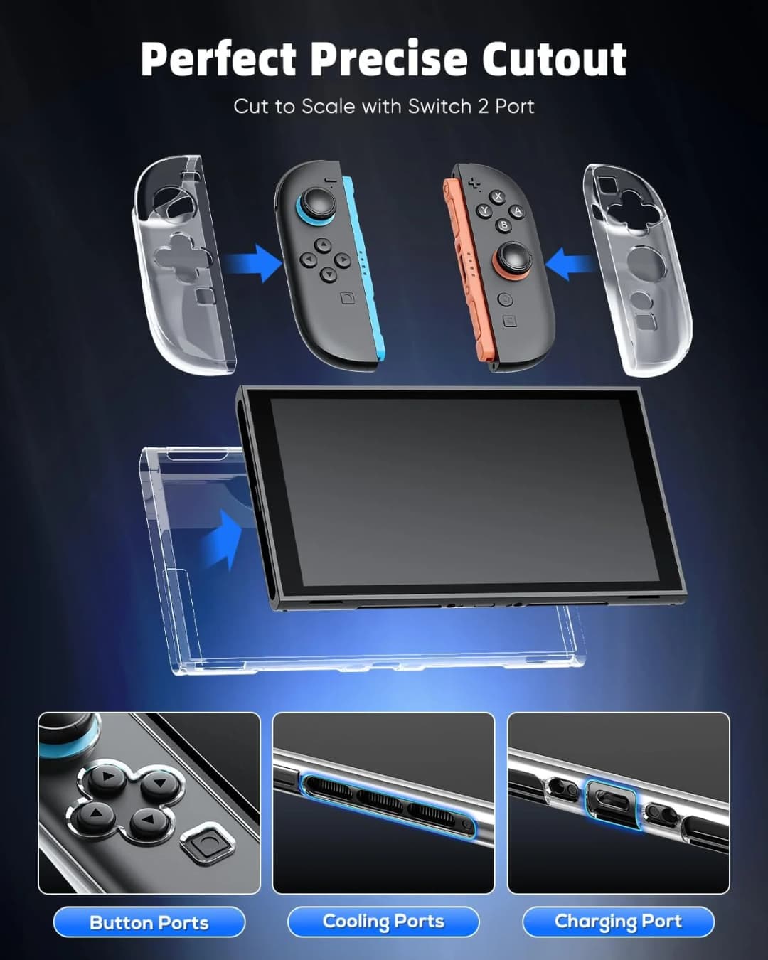 حافظة صلبة شفافة لجهاز نينتندو سويتش 2 وحدة التحكم Joypad سبليت الغطاء الواقي الجلد حامي لملحقات سويتش 2 - 3