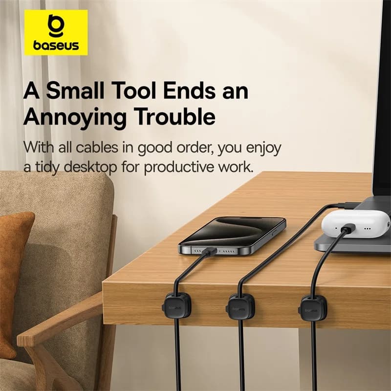حامل منظم الكابلات من Baseus حامل كابلات مغناطيسي قابل للتعديل بسلاسة تحت المكتب إدارة الكابلات حافظة الأسلاك مشابك الكابلات - 3