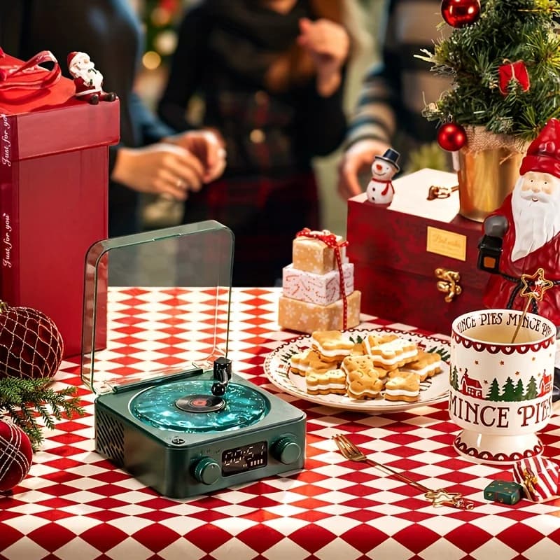 Retro Turntable Speaker With White Noise Wireless Bluetooth Vinyl Record Player Stereo Sound RGB Projection Lamp Effect - 4