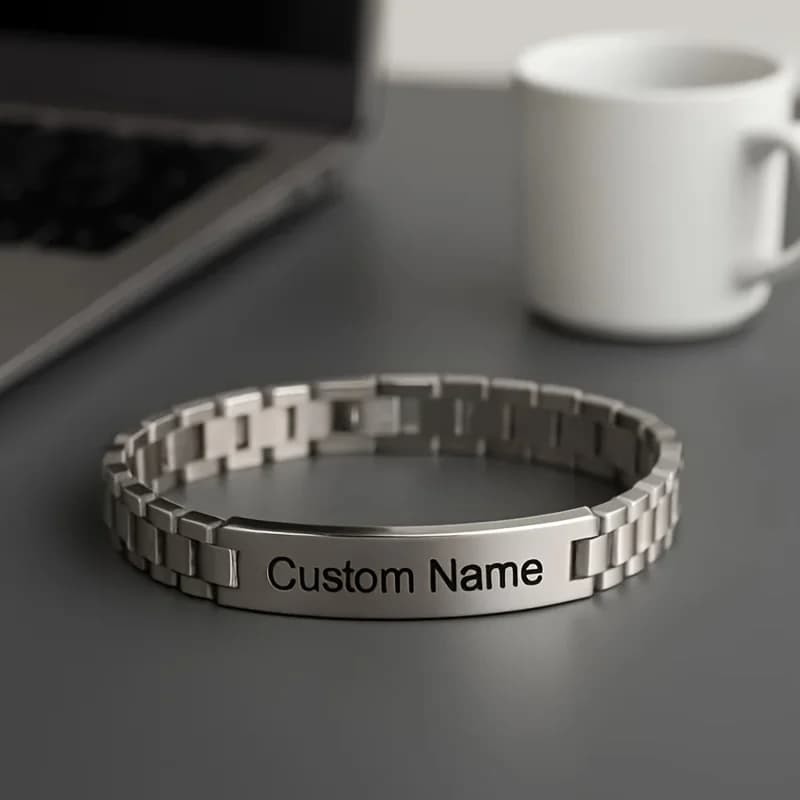 Customized Name Text Men's Bracelet Personalized Engrave 304L Stainless Steel Fashion Bracelet Best Gift for Boyfriend or Father - 6
