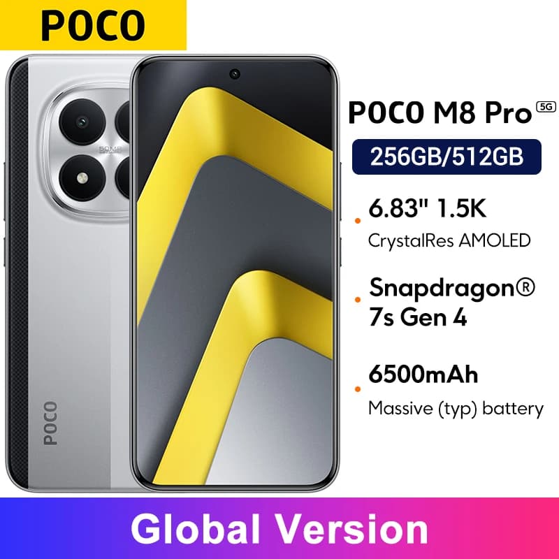 POCO M8 Pro Global Version Snapdragon® 7s Gen 4 6.83" CrystalRes AMOLED display mobilephones 50MP main Camera Smartphone