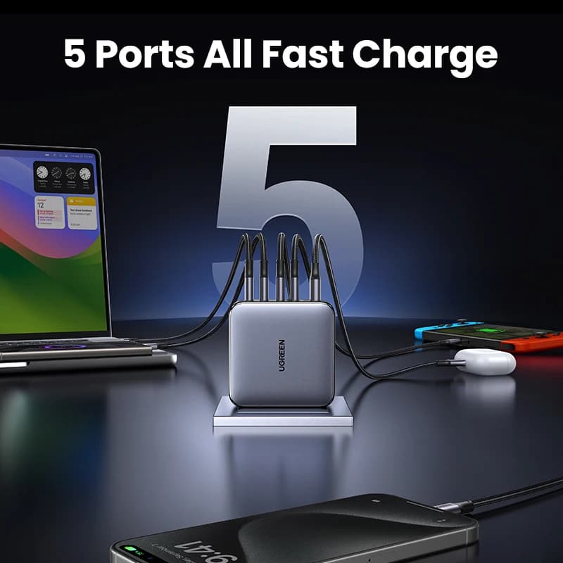 UGREEN 100W GaN Charger 5 Ports USB C Charger QC4.0 3.0 PPS For Macbook Air Laptop Tablet PDFast Charger For iPhone 17 16 15 Pro - 2