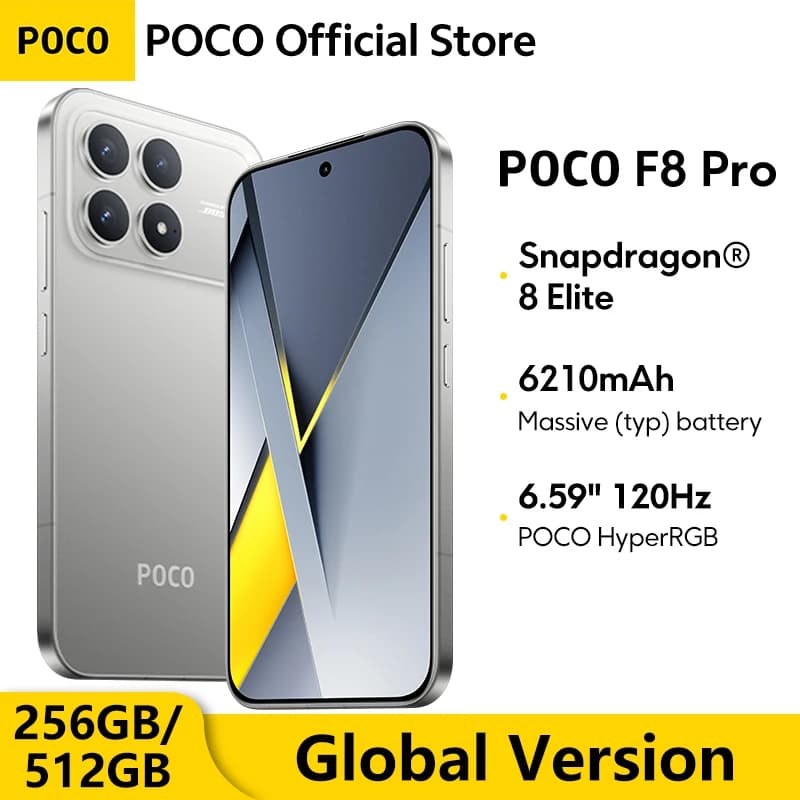 أحدث هاتف POCO F8 برو 5G نسخة عالمية سناب دراجون 8 إيليت 6.59 بوصة 120 هرتز شاشة AMOLED كاميرا 50 ميجابكسل OIS شحن 100 واط NFC