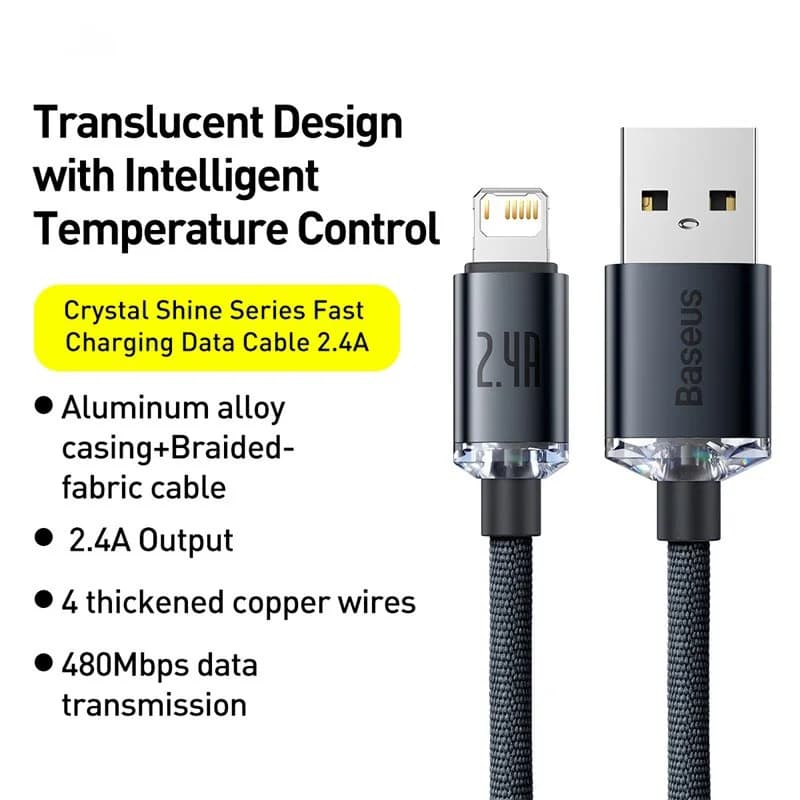 كابل Baseus USB لهواتف iPhone 14 و13 و12 Pro Max وX وXR وXS و8 و7 و6s و6، كابل شحن بيانات سريع، متوافق مع iPad - 6