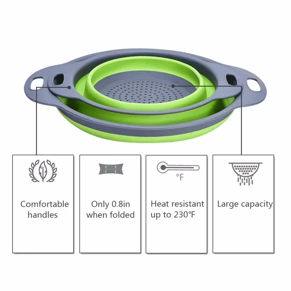 2PCS Silicone Folding Drainer Basket Fruit Vegetable Foldable Colander Kitchen Strainer for Food Pasta Kitchenware Drain Device - 2
