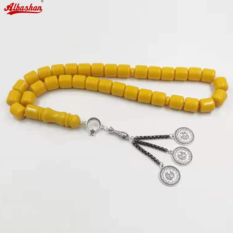 تسبيح سوار مسلم من الراتنج الأصفر هدية عيد رمضان إكسسوارات إسلامية Misbaha منتج مجوهرات الأزياء التركية حبة المسبحة