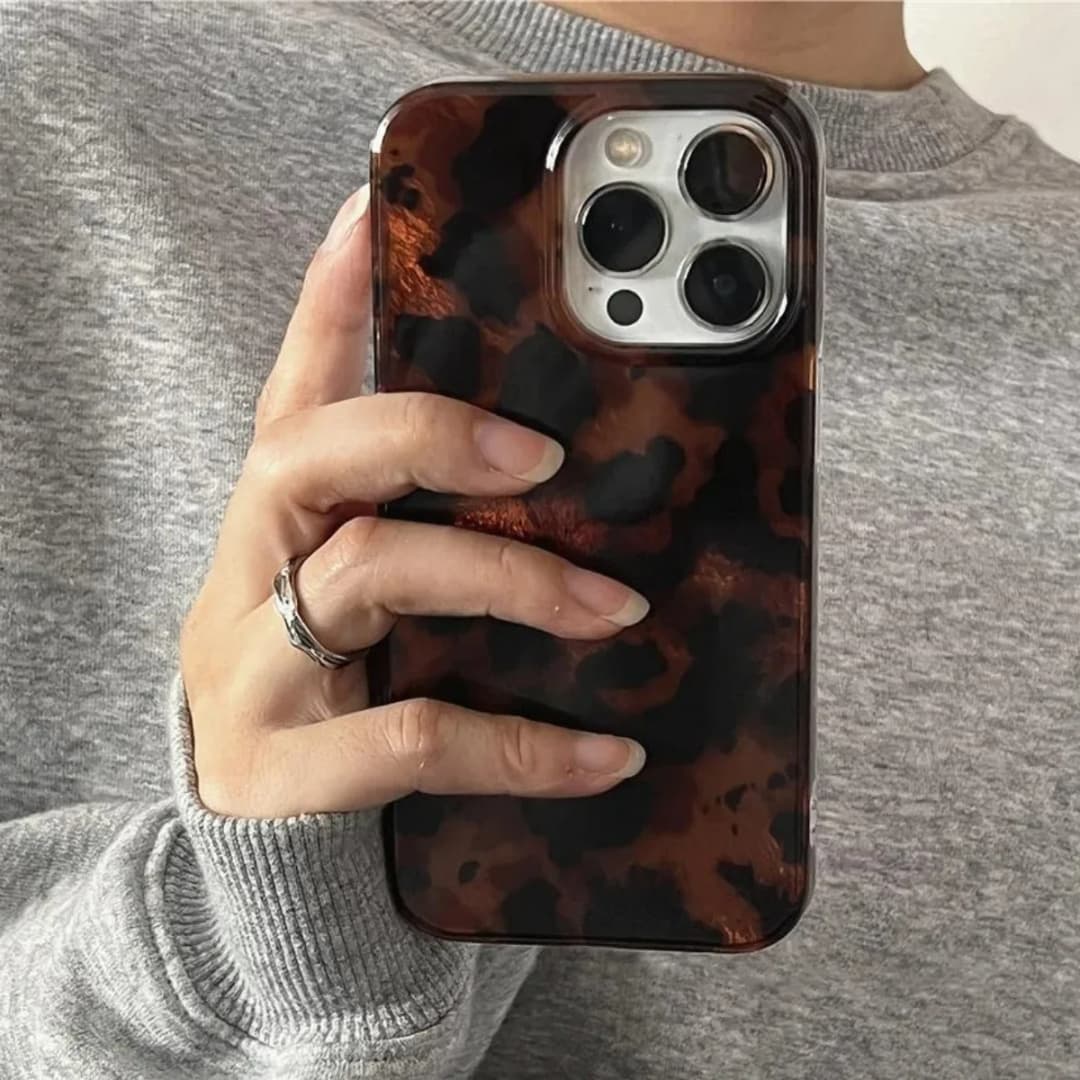 Retro Amber Texture Laser Phone Case For iPhone 17 16 Pro Max 15 14 13 12 11 XS XR 7 8 Plus 16E Stylish Leopard Print Soft Cover - 2