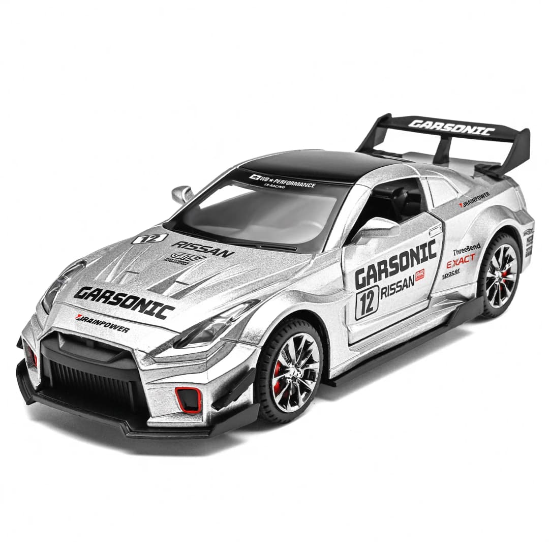 نموذج سيارة Nissan GTR Supercar مقاس 1:32 لعبة سيارة من سبائك المعدن مجموعة نماذج سيارات صوت وإضاءة ألعاب للأطفال - 6