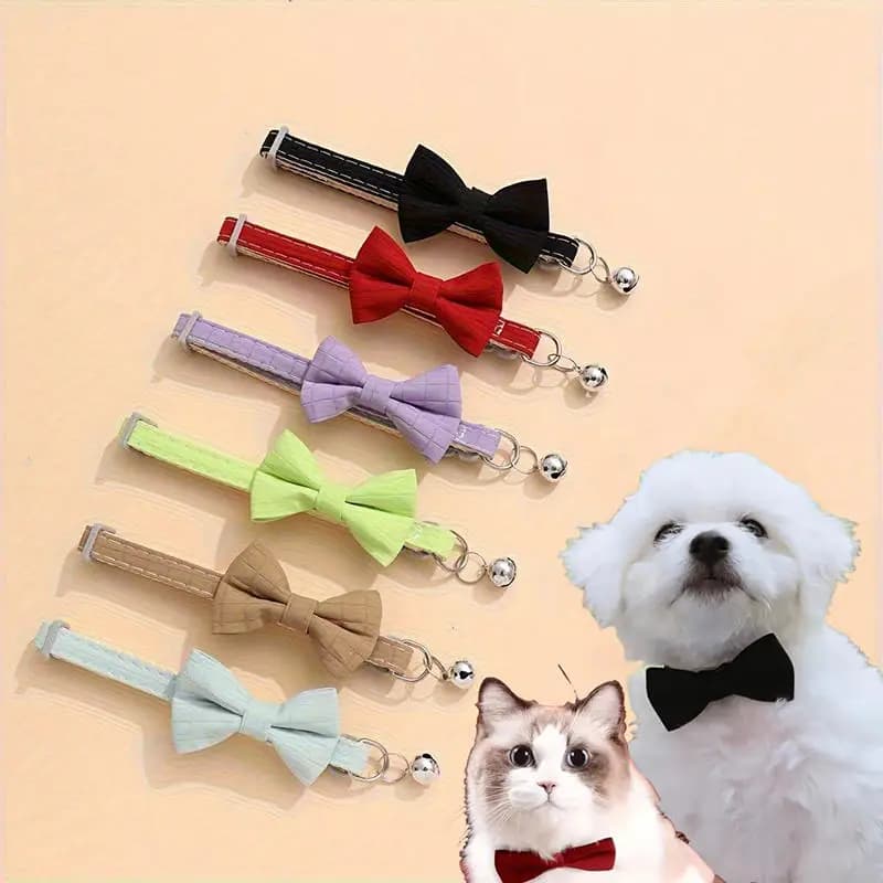 Bow Collar Solid Color Bowknot Puppy Chihuahua Adjustable Cats Accessories Safety Bell Tie Bow Buckle Pets with Collar New - 2
