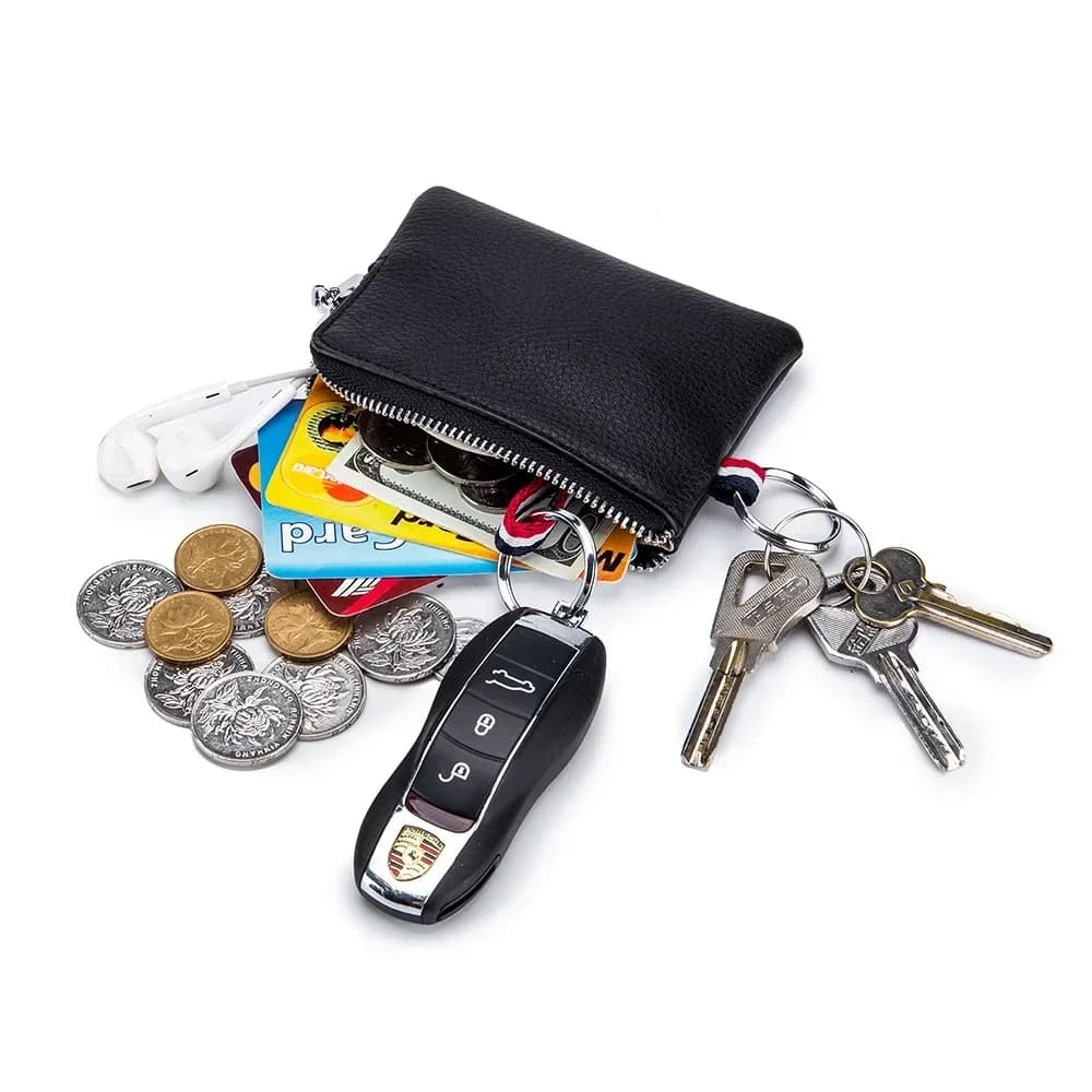 Genuine Leather Coin Purse Mini Ultra-thin Small Zipper Cute Wallet Soft Cowhide Leather Driver's License Key Bag Card Holder - 3