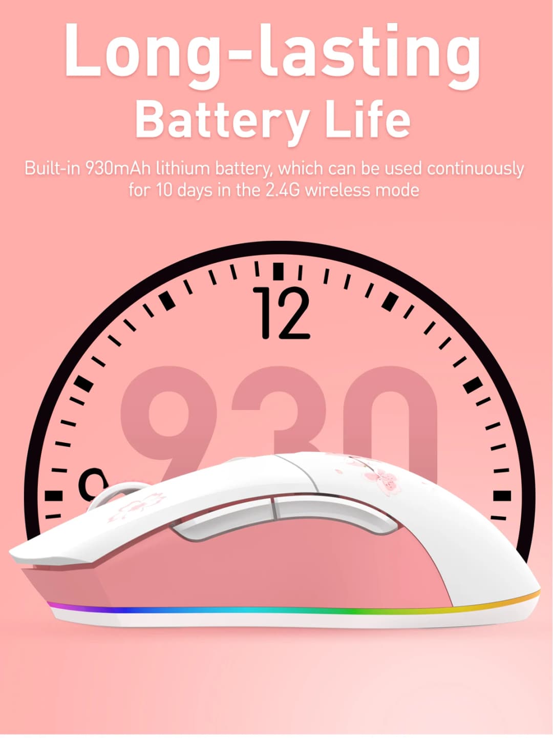 ماوس ألعاب DAREU ثنائي الوضع RGB 2.4G لاسلكي سلكي ماوس ألعاب مع بطارية مدمجة 930mAh قابلة لإعادة الشحن مع مجموعة ماكرو للكمبيوتر المحمول - 4