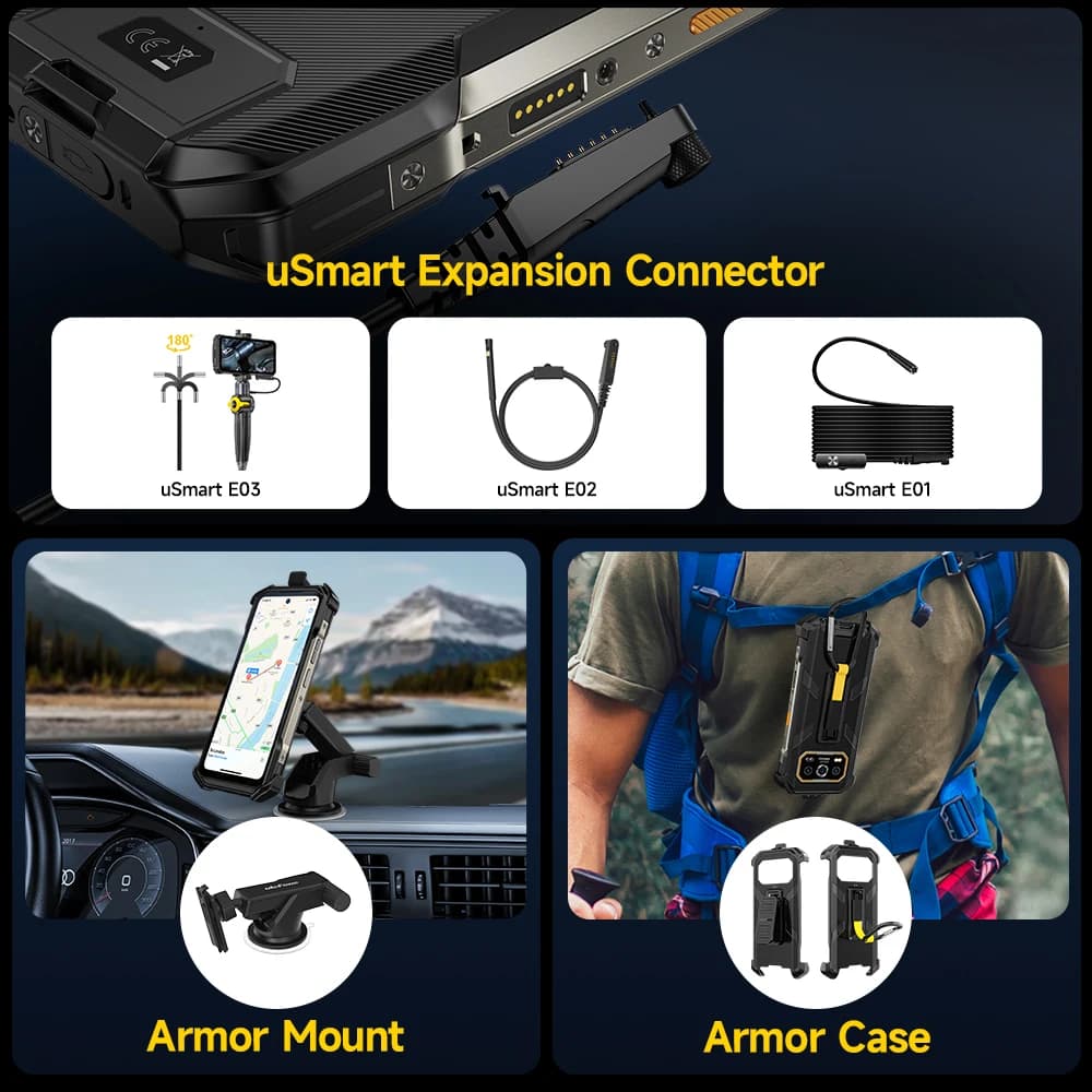 يوليفون أرمور 27 برو 5G - هاتف متين، بطارية 10600 مللي أمبير، كاميرا 50 ميجابكسل، أندرويد 14، ذاكرة عشوائية 24 جيجابايت، تخزين 256 جيجابايت، NFC، مقاوم للماء - 6