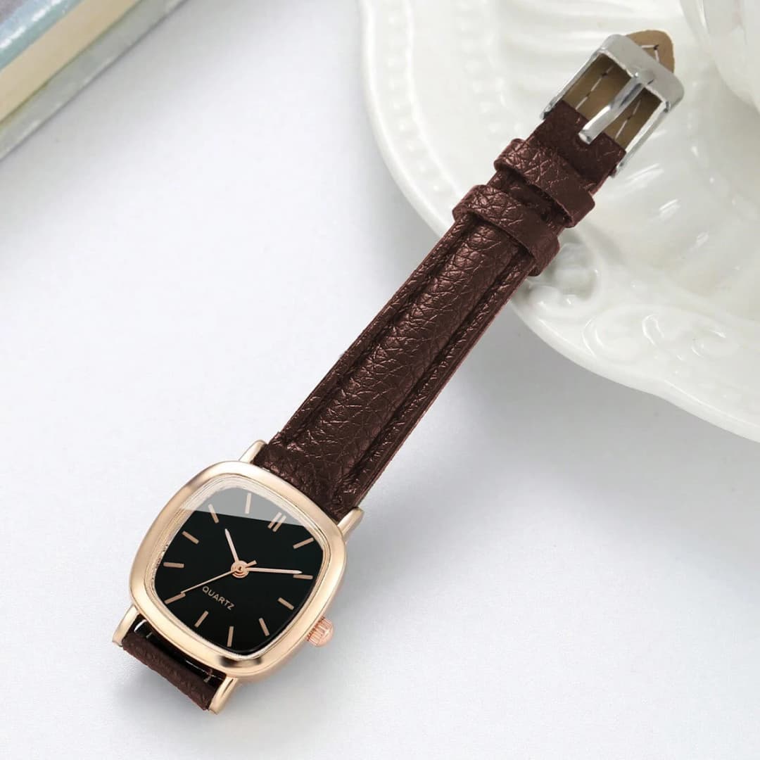 2PCS/Set Fashion Square Women Watch Leather Band Quartz Watches Heart Bracelet Set - 4