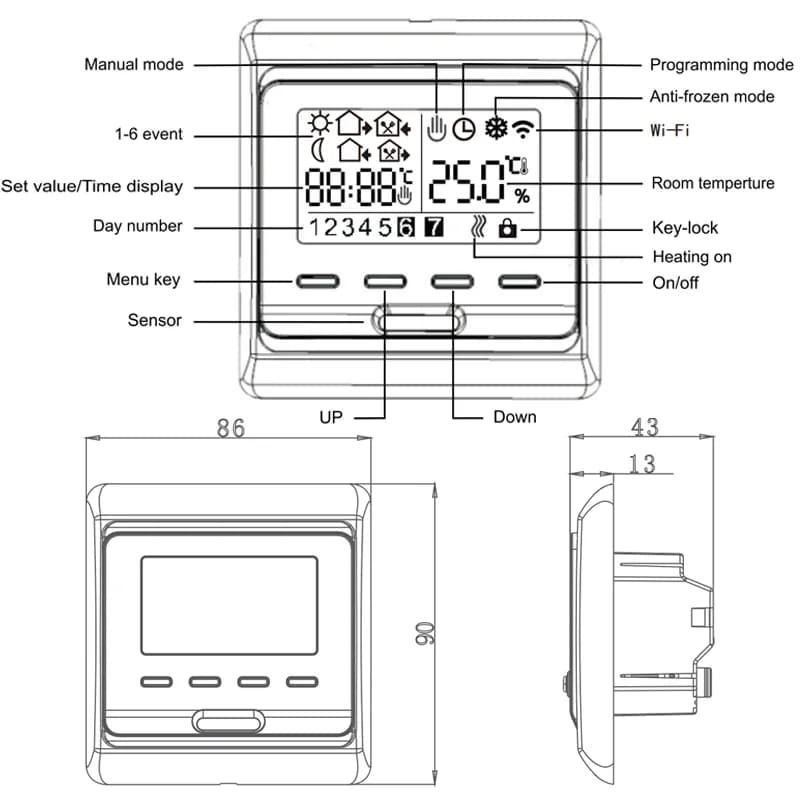 ترموستات تدفئة أرضيات ذكي 100V-240V 3A 16A مع اتصال WiFi للتحكم عن بعد في درجة الحرارة والجدولة الذكية - 6