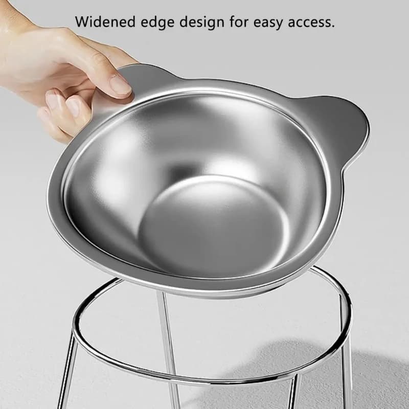 ‌304 Stainless Steel Raised Cat Bowl with 15° Elevated Design Tilted Neck Guard Healthy Feeding Shatterproof for Cats Puppies - 3