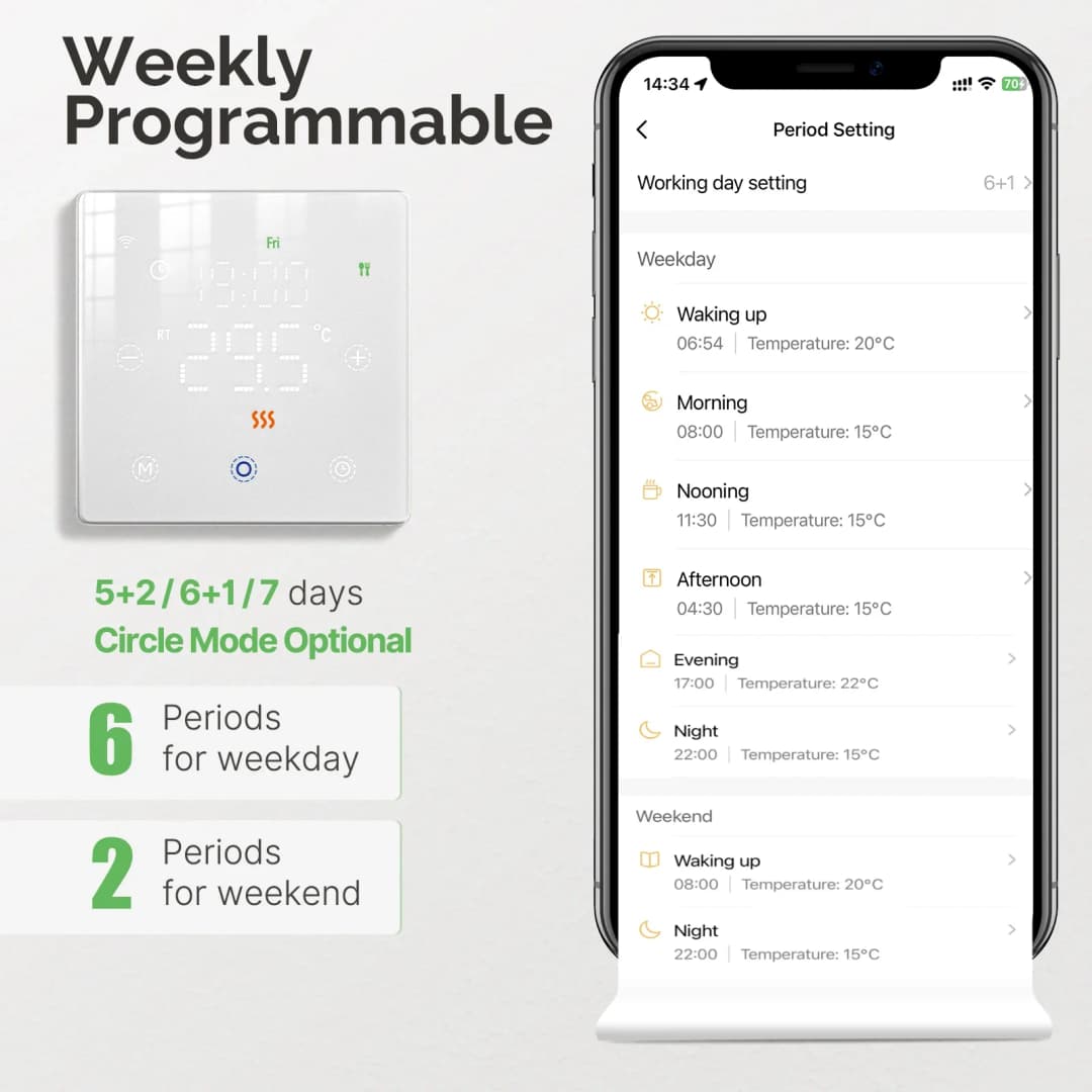 MOES Tuya ترموستات ذكي يعمل بـ WiFi/ZigBee منظم حرارة يعمل بالبطارية جهاز تحكم في درجة حرارة سخان الغاز عبر Alexa وGoogle Home - 3