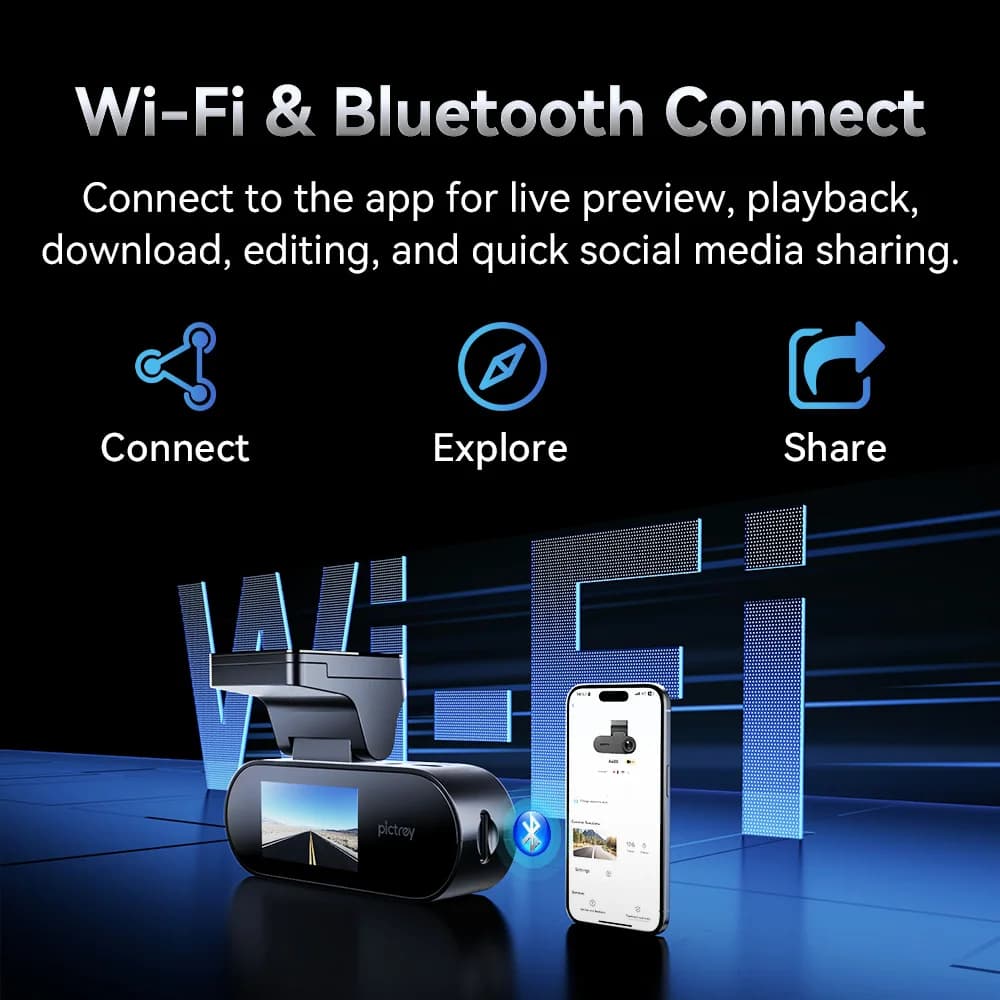 كاميرا داش للسيارة بيكتري A400 بدقة 4K - مع ADAS وواي فاي، شاشة IPS 1.9 بوصة، تدعم مراقبة الانتظار والرؤية الليلية - 5