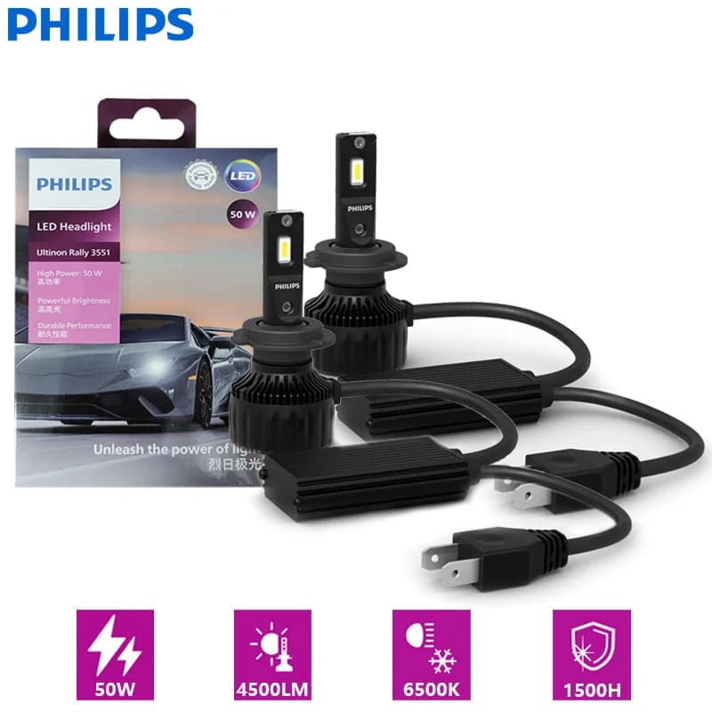 فيليبس LED H4 H7 H11 ألتنيون رالي 3551 9005 9006 9012 كشاف سيارة 100 واط 9000 لومن 6500K أبيض عالي لومن واط LED مصابيح سيارات