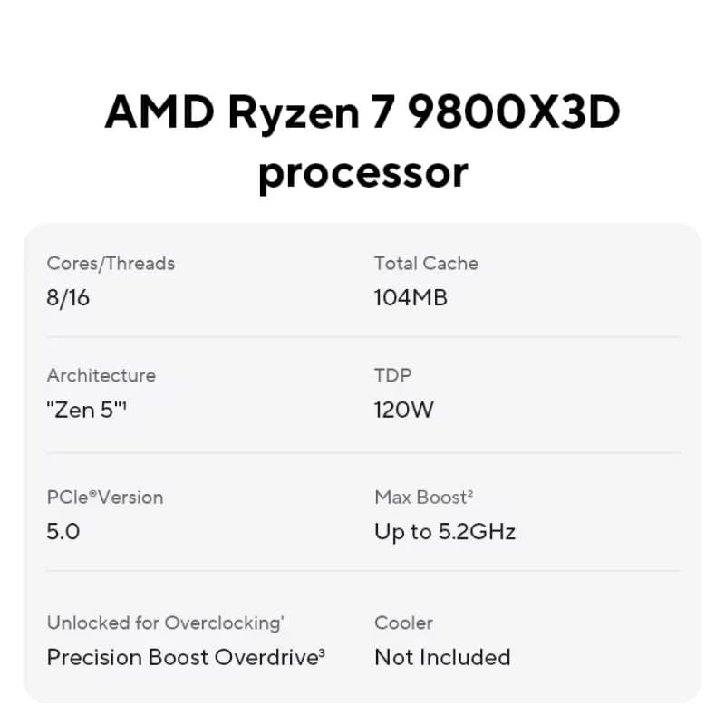 معالج AMD Ryzen™ 7 9800X3D جديد، ذاكرة تخزين مؤقت ثلاثية الأبعاد 8C/16T 120 واط حتى 5.2 جيجاهرتز، L3=96M مقبس AM5 ولكن بدون مبرد - 6