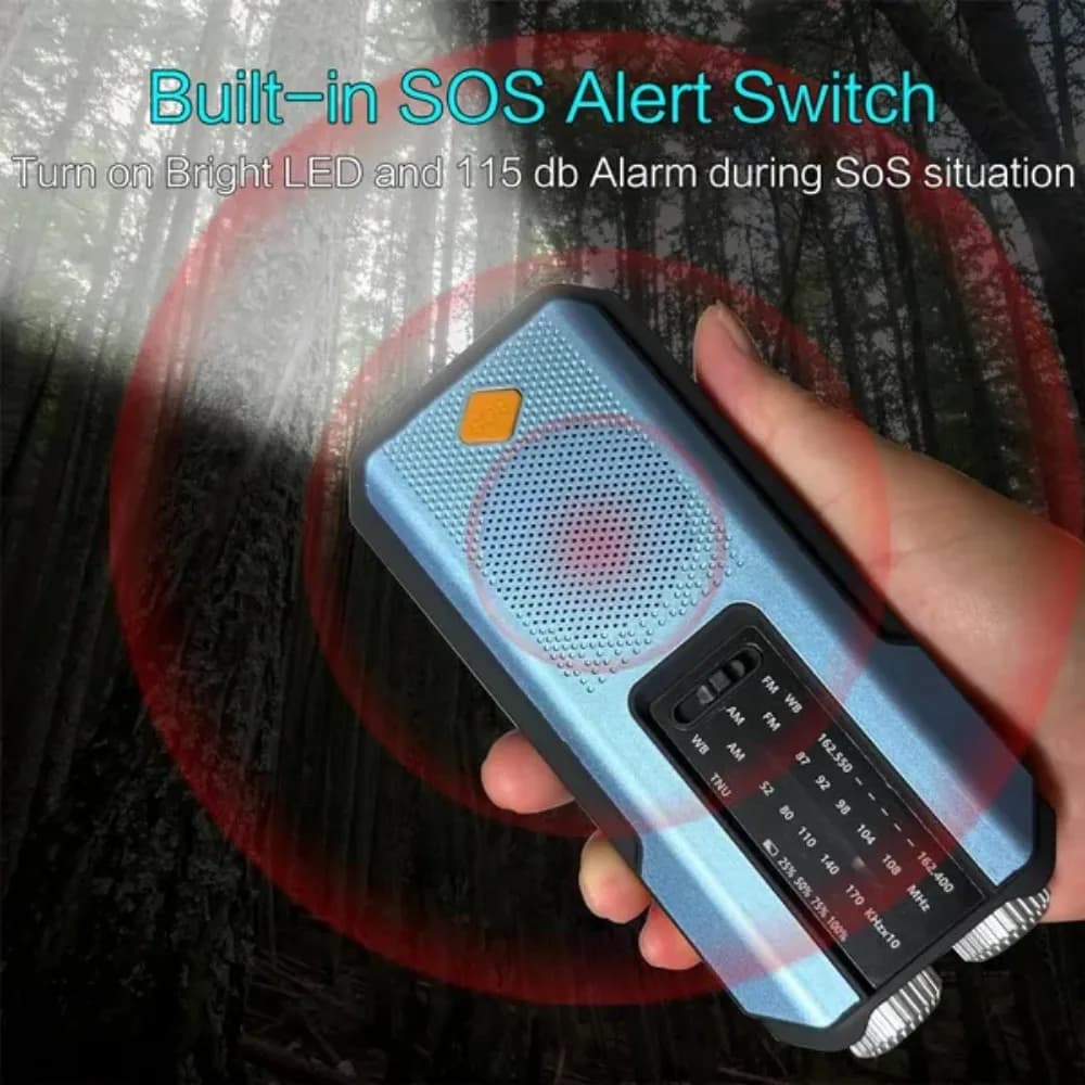 Weather Radio Emergency Multifunctional Radio FM AM WB Hand Crank Solar USB Charging 2000mAh Power Bank LED Flashlight Torch - 2