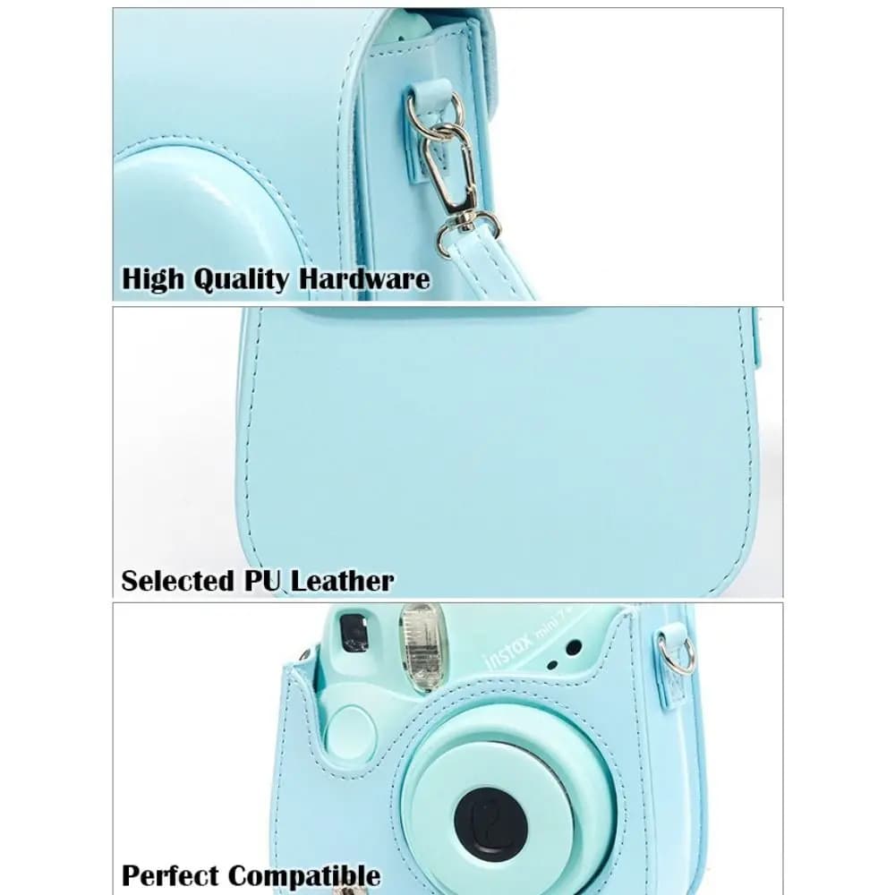 New Fujifilm Instax mini SE PU Leather Travel Protective Cover +64 Dessert Time Pink+Magnetic Photo Bag Camera Accessory Kit - 5
