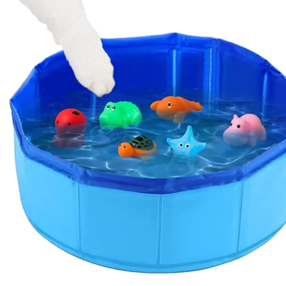 Foldable Dog Bath Swimming Pool Cat Pool Toy With Fish-Water Endless Self Play Interactive Cat Toys Pet Cleaning Water Basin - 2