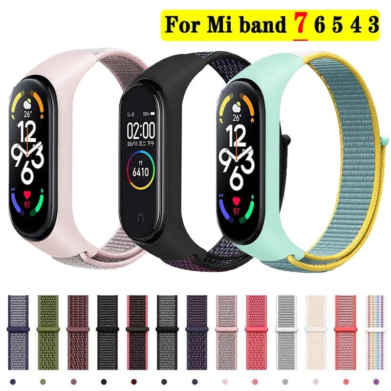 حزام نايلون لساعة شاومي Mi Band 7/6/5/4/3، مناسب للرياضة