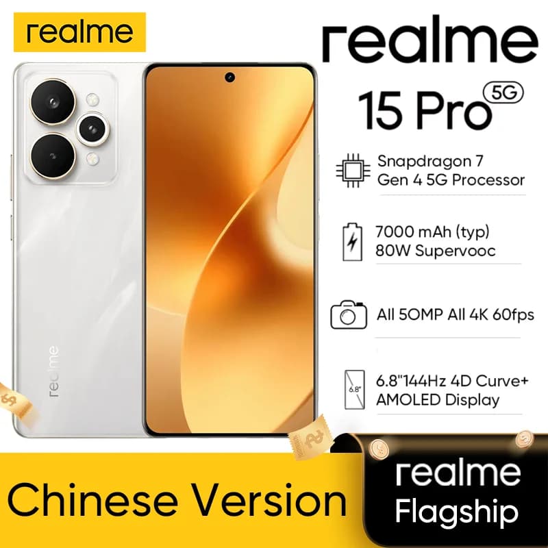 Realme 15 Pro China Version 6.8"144Hz AMOLED Display 7000mAh Titan Battery 80W SuperVOOC 50MP Rear Camera Snapdragon 7 Gen 4