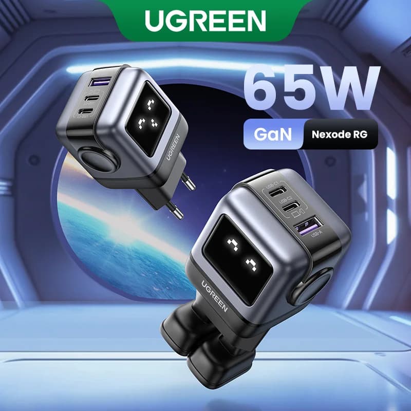 شاحن UGREEN 65W GaN بتصميم روبوت Uno، شحن سريع 4.0 و3.0 وPPS وPD لهواتف آيفون 17 و16 و15 برو، ماك بوك، أجهزة الكمبيوتر المحمولة، والأجهزة اللوحية