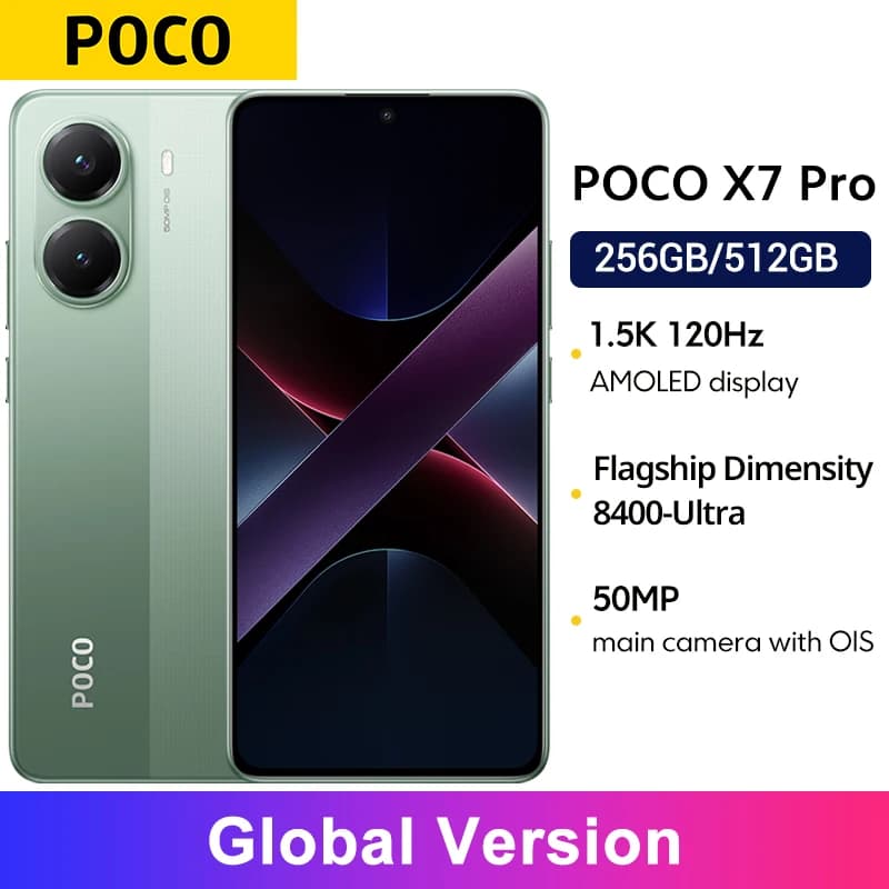 هاتف POCO X7 Pro الإصدار العالمي، معالج Dimensity 8400-Ultra، بطارية 6000 مللي أمبير في الساعة، شحن 90 واط HyperCharge، NFC، شاشة AMOLED 6.67 بوصة بدقة 1.5K ومعدل تحديث 120 هرتز