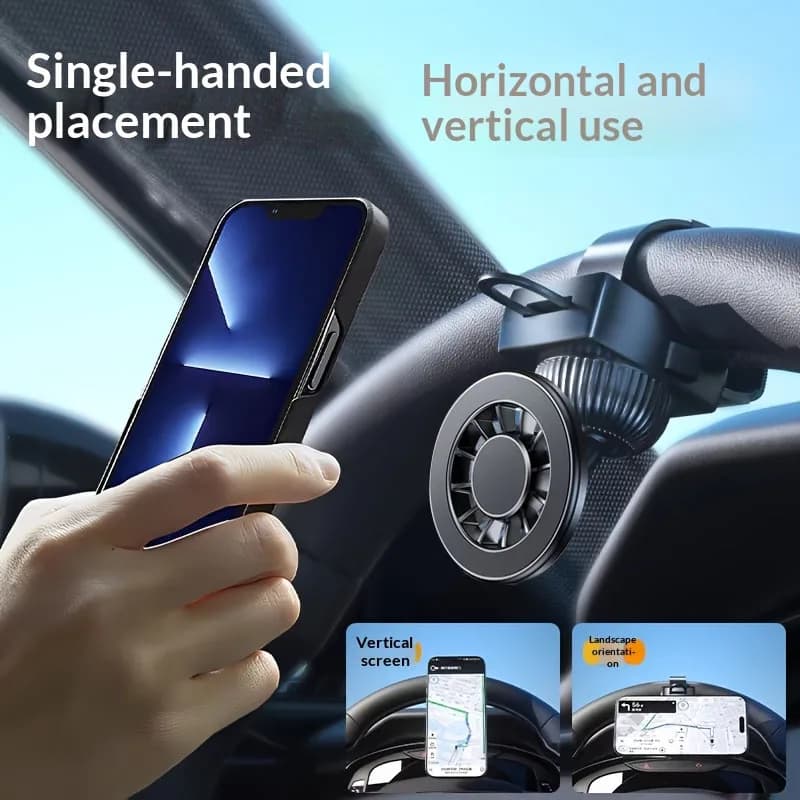 حامل هاتف مغناطيسي لعجلة القيادة، حامل سيارة دوار 360 درجة، بدون لاصق، حامل ملاحة GPS، متوافق مع iPhone - 3