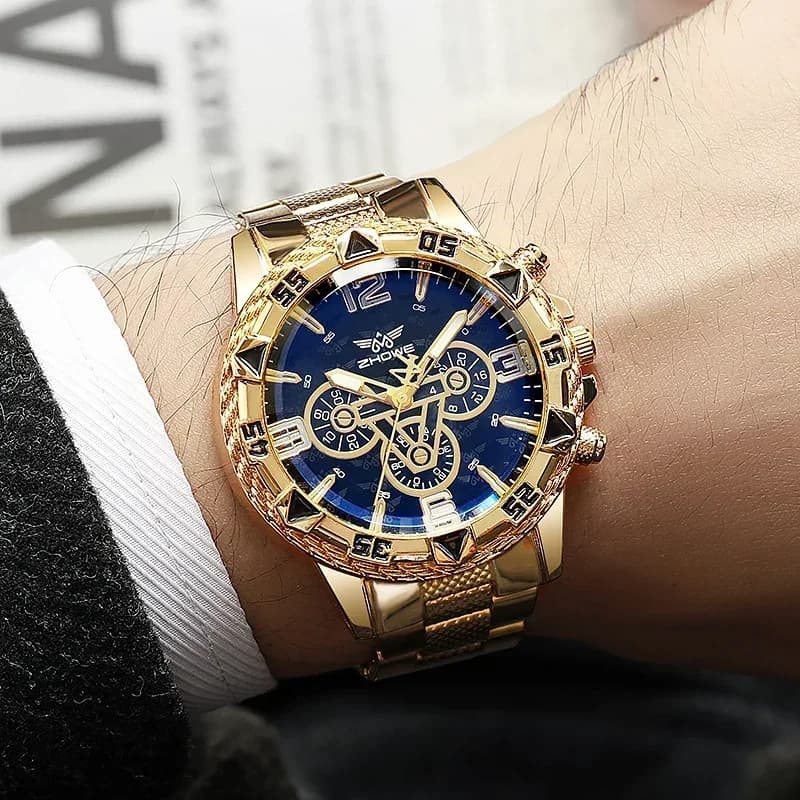 Luxury Men's Quartz Watch Classic Business Men Wristwatch Large Dial Alloy Steel Strip Blue Light Three Eye Men's Quartz Watch - 2