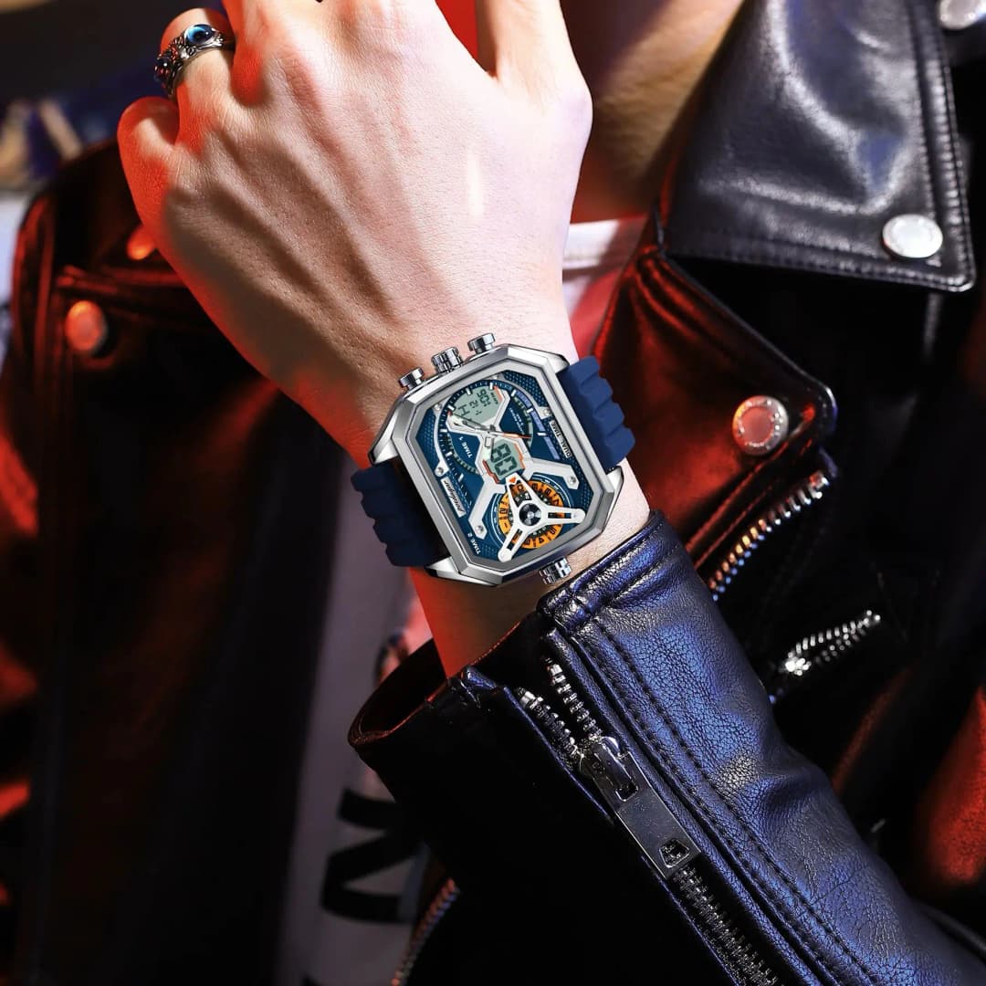 POEDAGAR Top Luxury Men Clock LED Calendar Week Luminous Man Wristwatch Electronic Rectangle Silicone Strap Quartz Men's Watches - 5