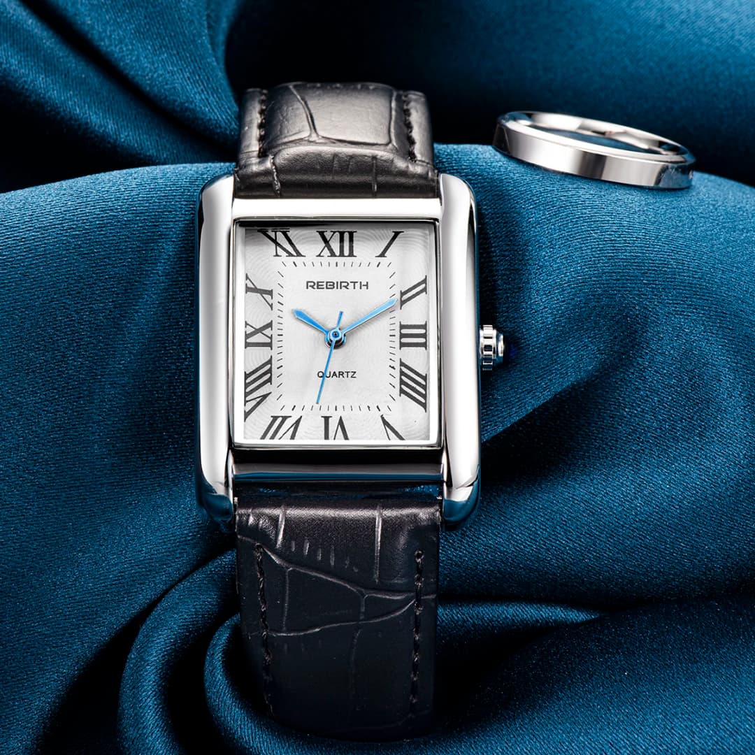 ريبث 002 ساعة نسائية مستطيلة موضة جلد أنيقة وجذابة ماركة فاخرة ساعات كوارتز نسائية - 3